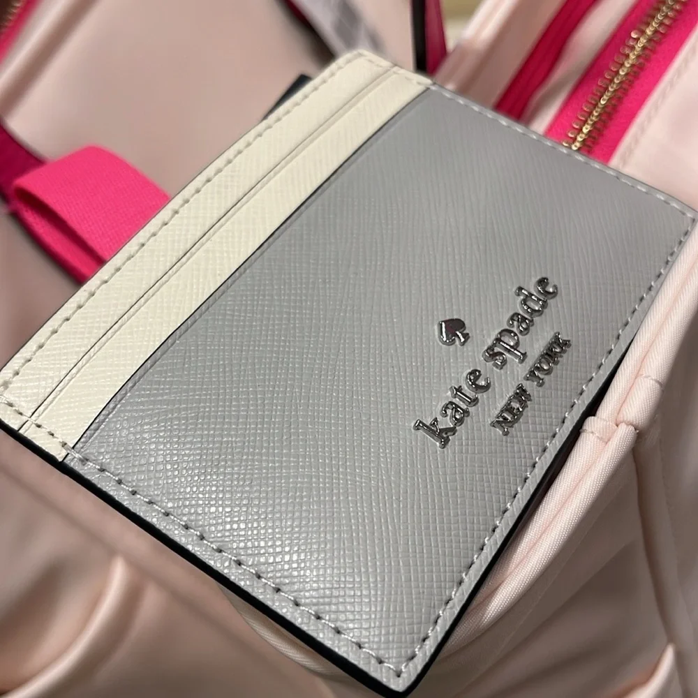 Kate Spade Madison Small Slim Card Holder Platinum Grey Multi NWT